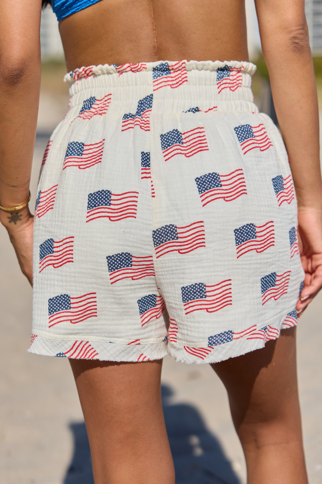 USA Cream Flag Print Gauze