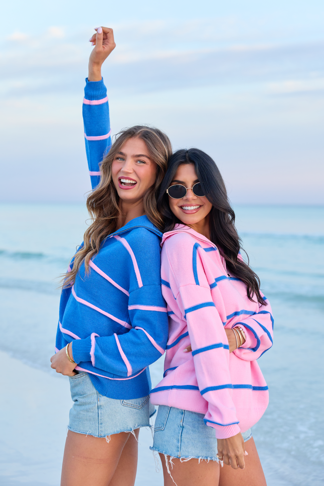 Sunday Stripe Club Blue And Pink Quarter Zip