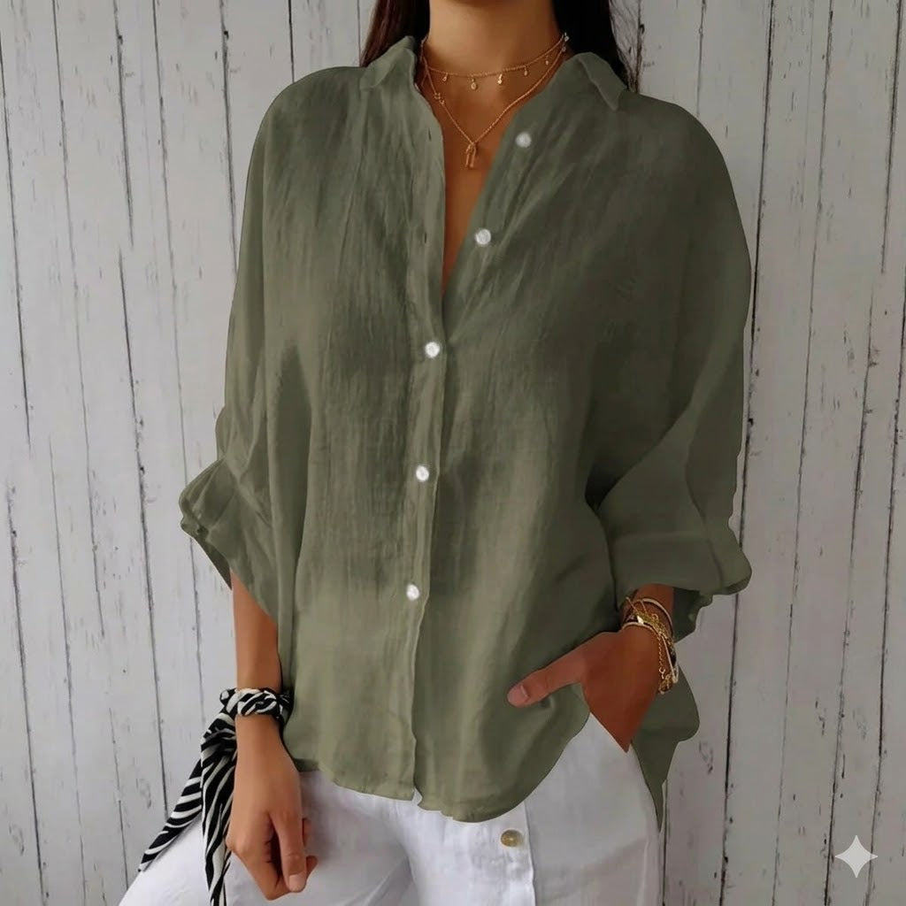 Stylish Women Blouse With V Neckline And Bow