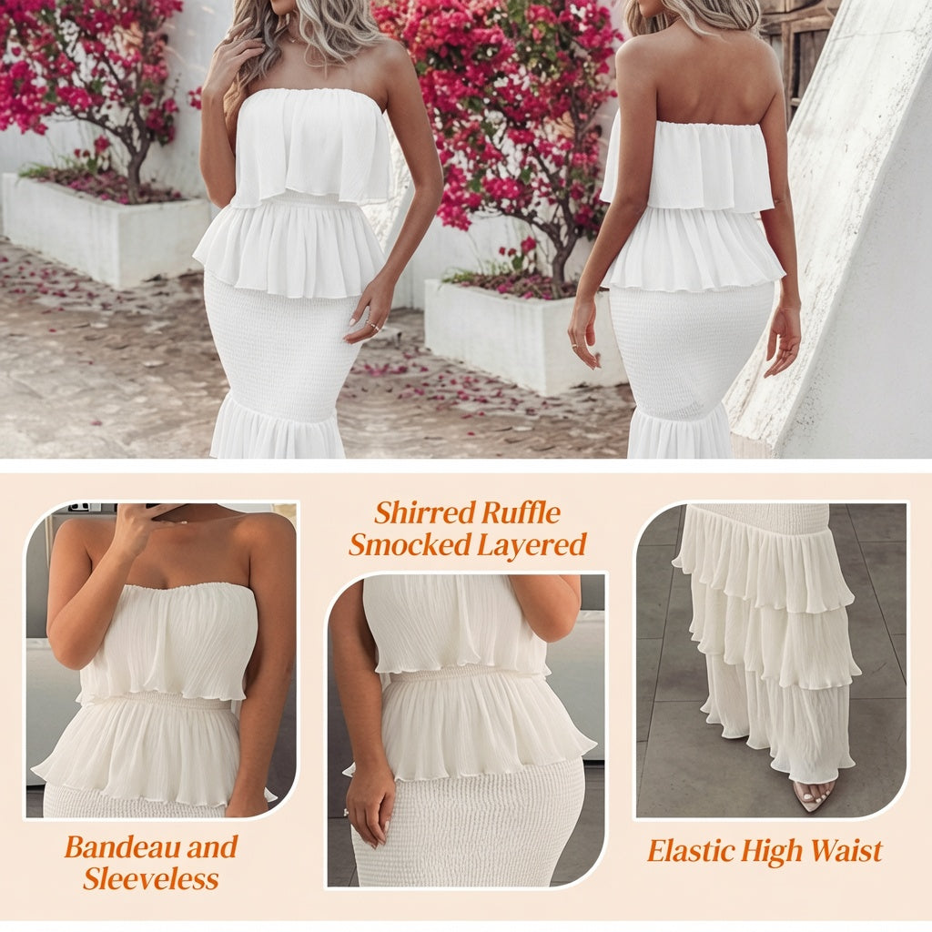 The Vittore Bandeau Tiered Ruffle Dress
