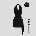 Sandra Cowl Neck Side Tie Mini Dress with Gold Buckle