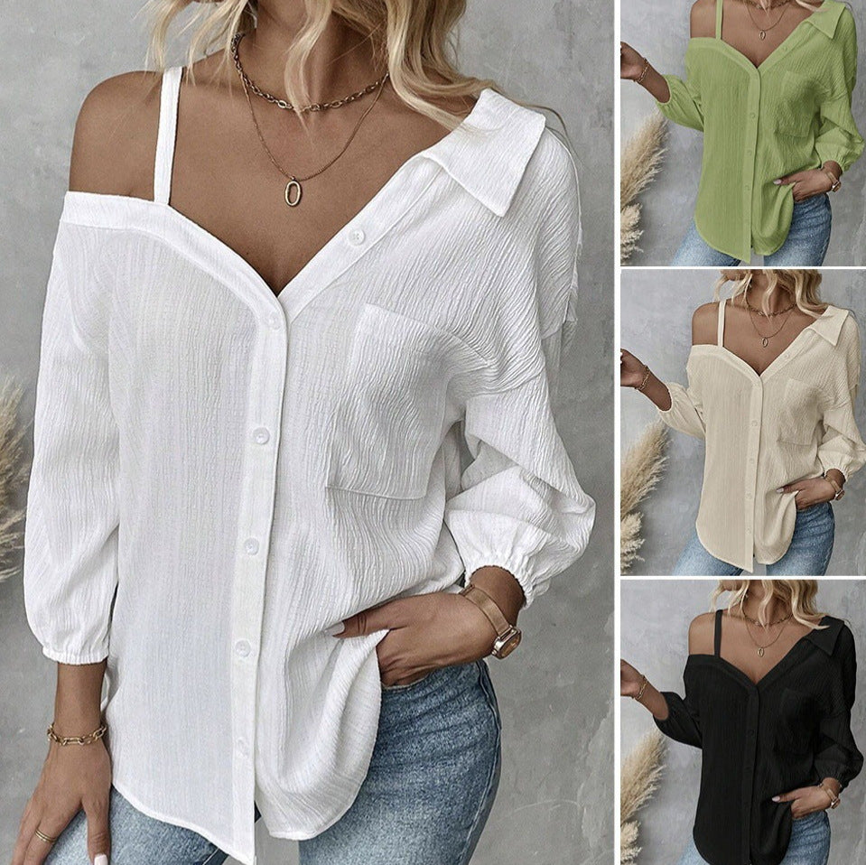 Victoria Asymmetric Cold Shoulder Textured Blouse