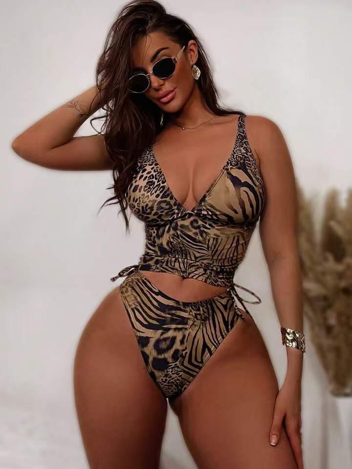 Natasha Deep V Leopard Swim Set