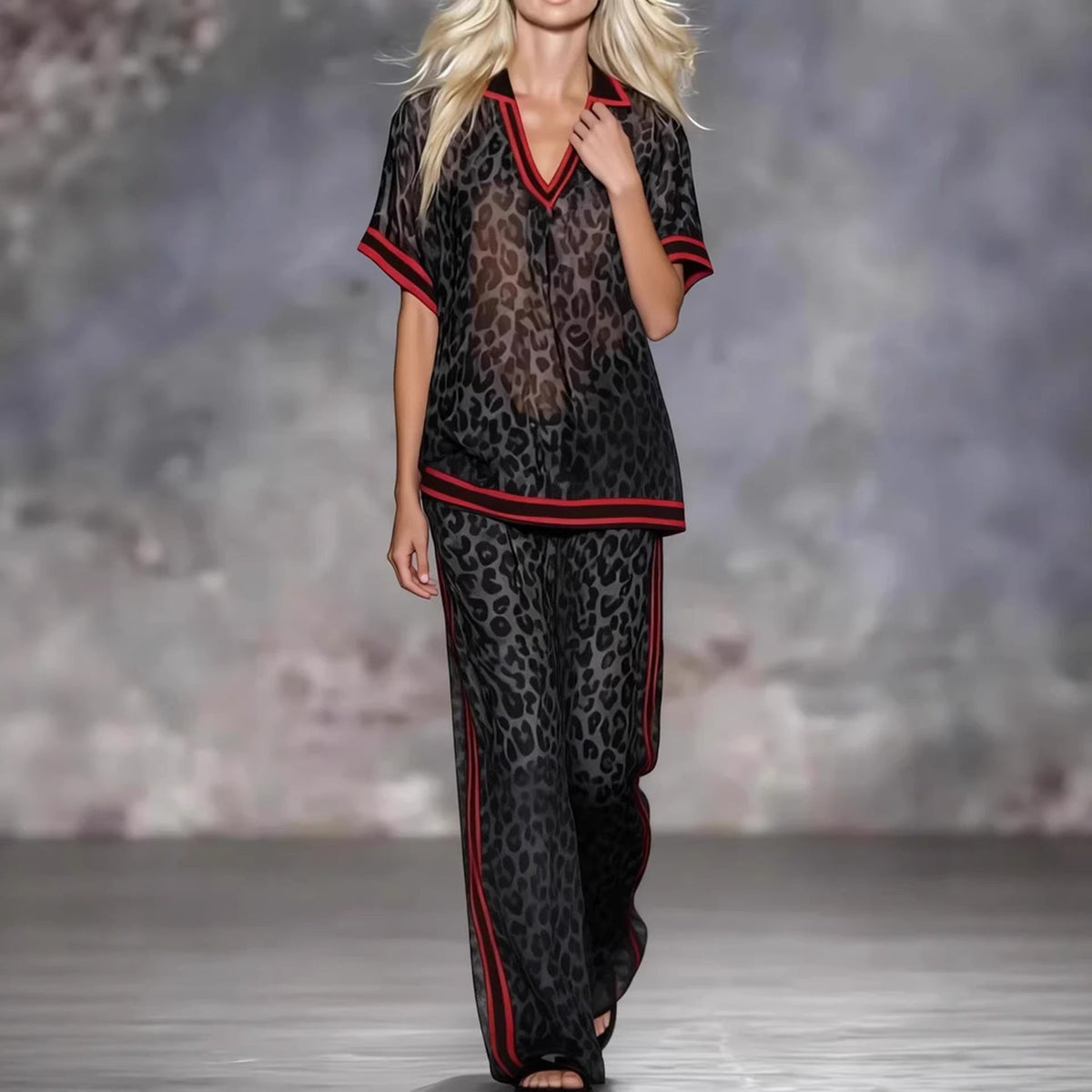 Leopard Sheer Palazzo Suit