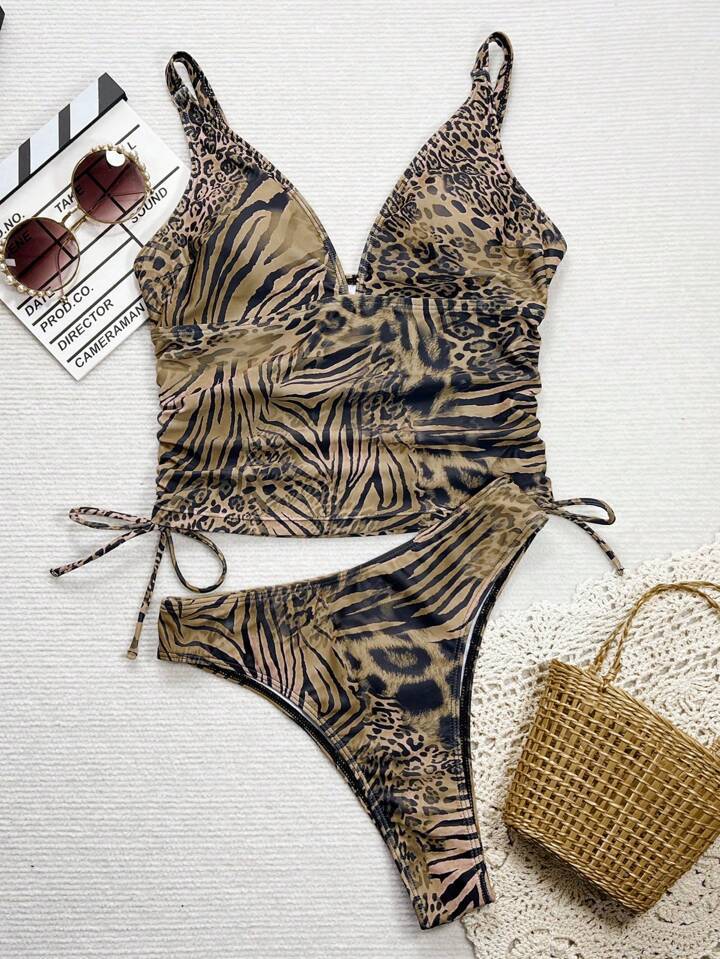 Natasha Deep V Leopard Swim Set