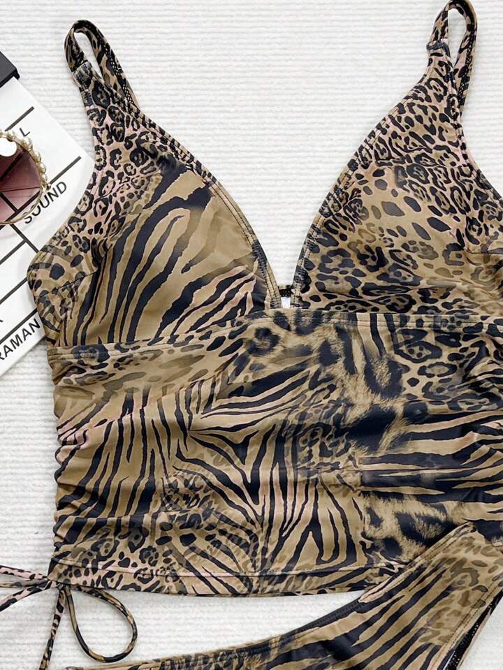 Natasha Deep V Leopard Swim Set