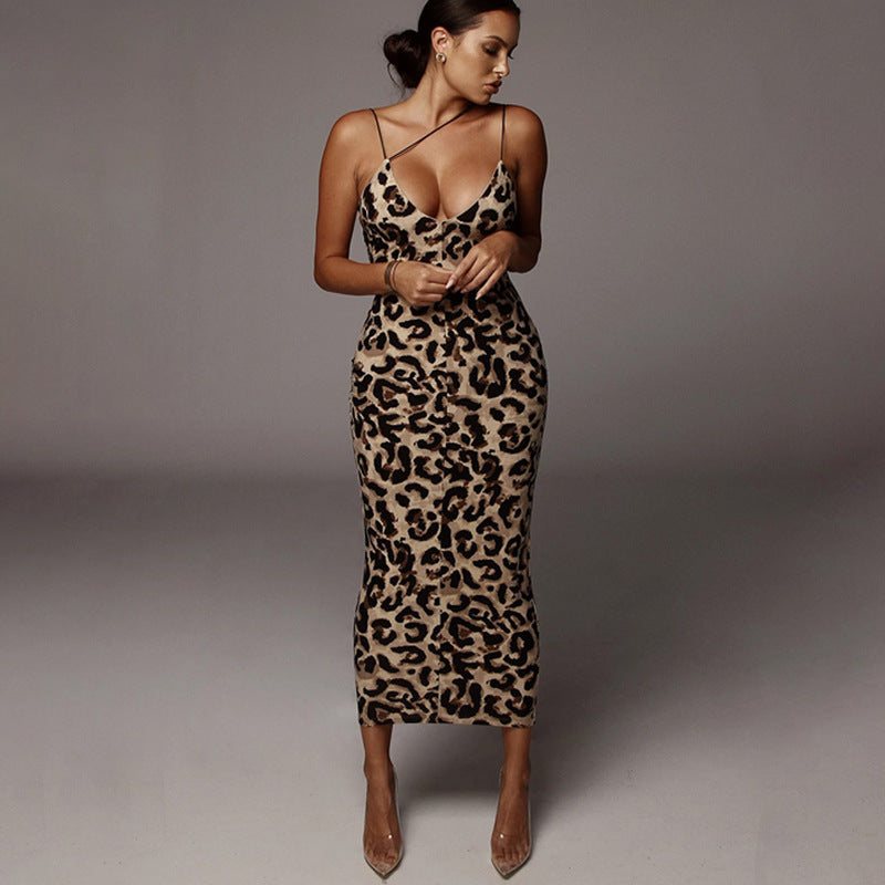 Leopard Print Asymmetrical Bodycon Dress