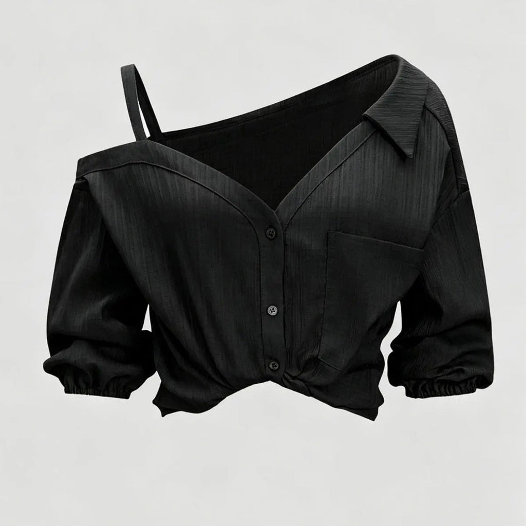 Victoria Asymmetric Cold Shoulder Textured Blouse