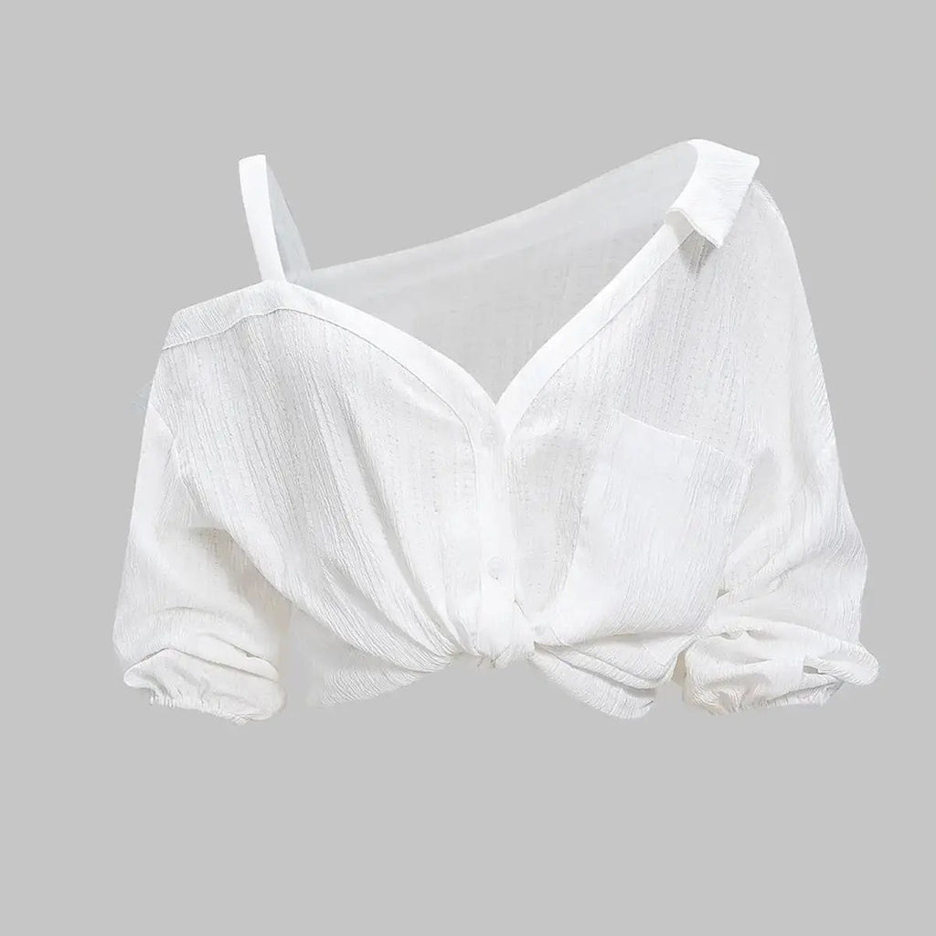 Victoria Asymmetric Cold Shoulder Textured Blouse