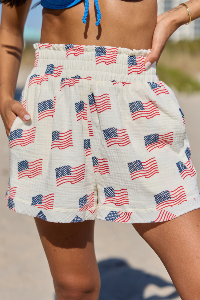 USA Cream Flag Print Gauze