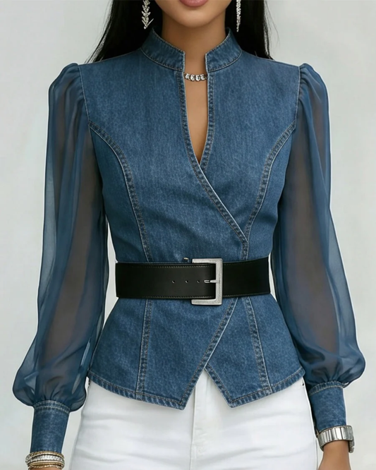 Alessia | Denim Top with Lightweight Sleeves