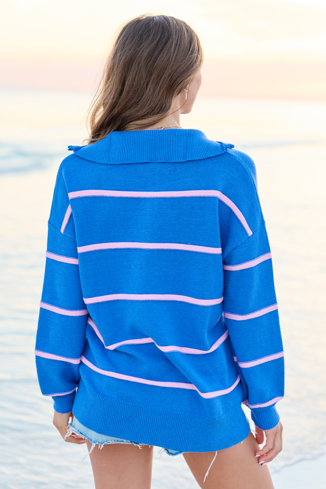 Sunday Stripe Club Blue And Pink Quarter Zip
