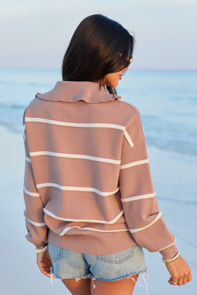 Sunday Stripe Club Taupe And White Quarter Zip