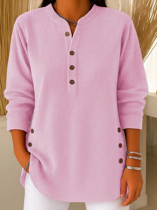 Willow - Casual Ribbed Long Sleeve Henley Top