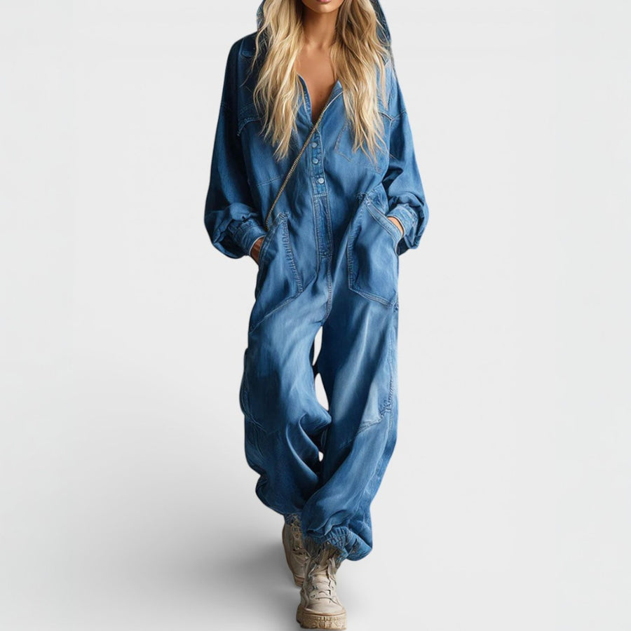 Delilah | Long Sleeve Hooded Jumpsuit with Pockets
