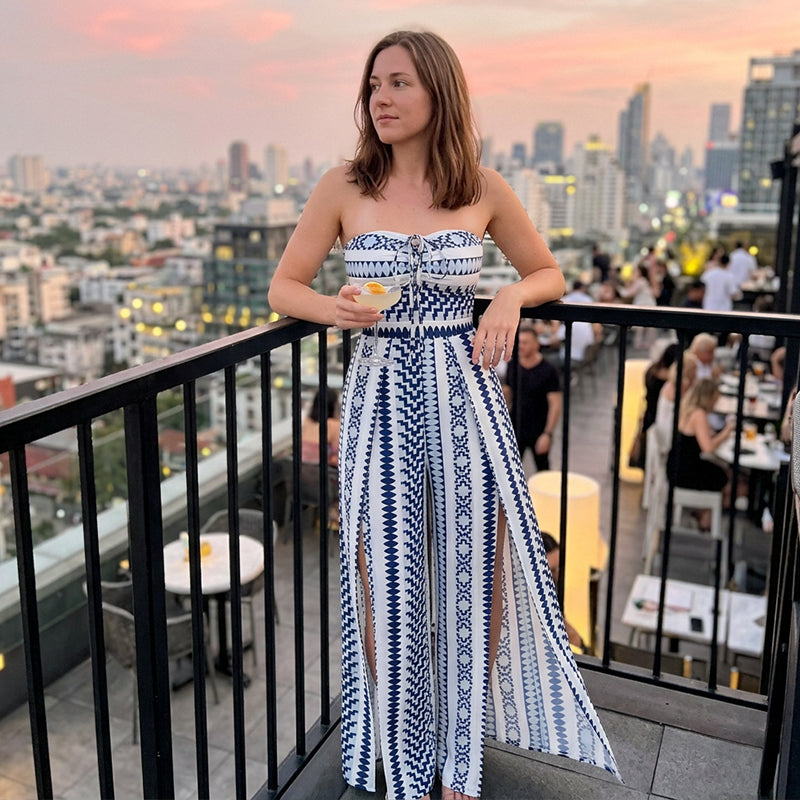 Elisa Jumpsuit with round neckline and side slits