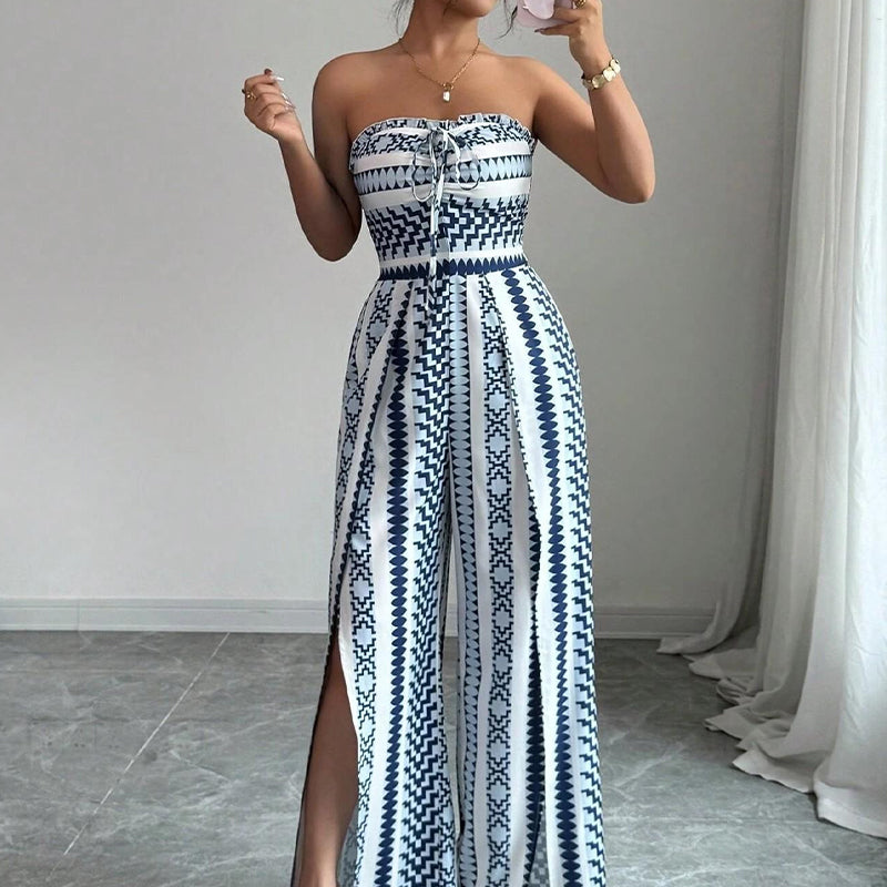 Elisa Jumpsuit with round neckline and side slits