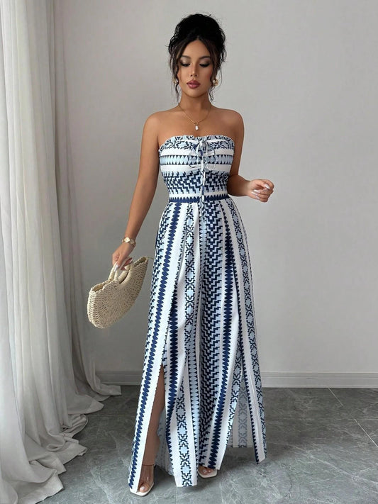 Elisa Jumpsuit with round neckline and side slits