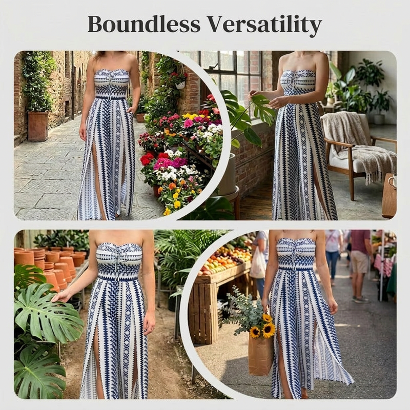 Elisa Jumpsuit with round neckline and side slits