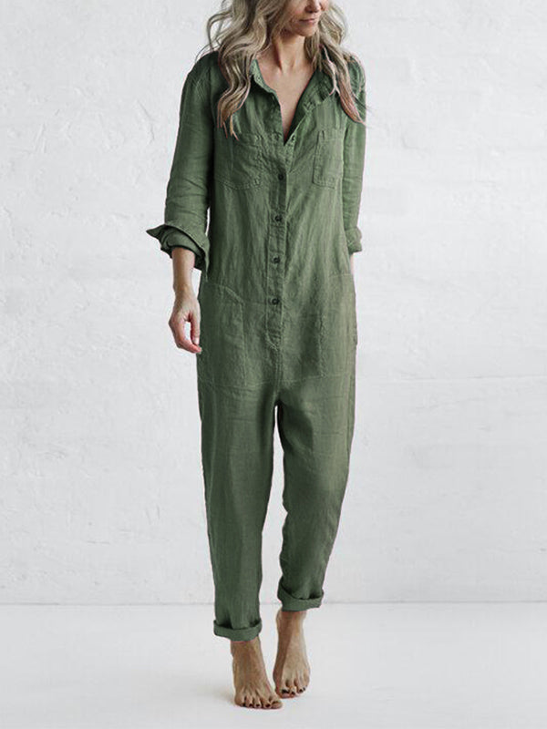 Long-Sleeved Cotton Polyester Jumpsuit for Office