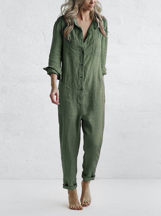 Long-Sleeved Cotton Polyester Jumpsuit for Office