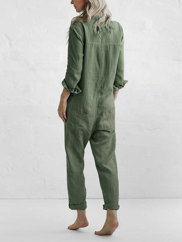 Long-Sleeved Cotton Polyester Jumpsuit for Office