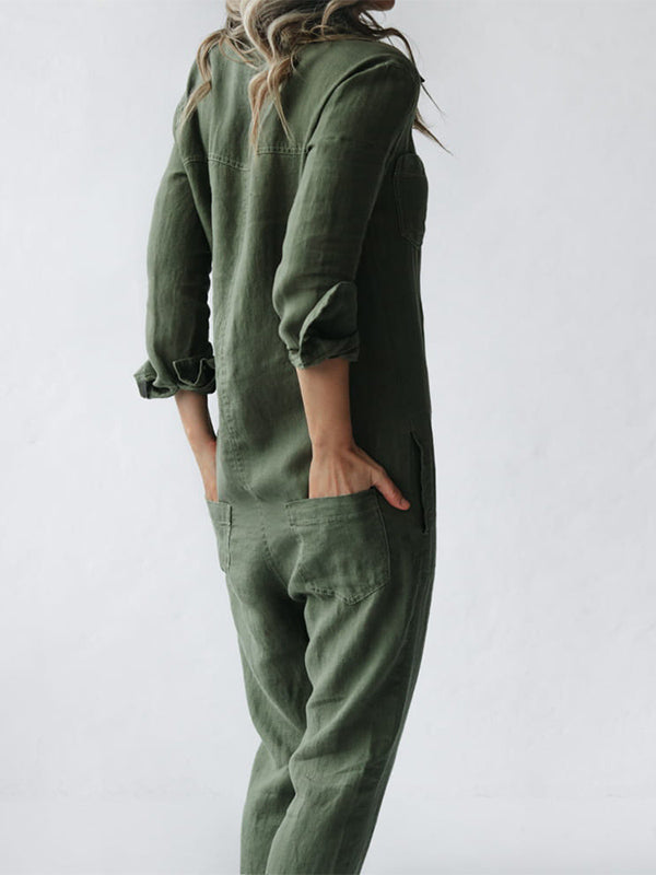 Long-Sleeved Cotton Polyester Jumpsuit for Office