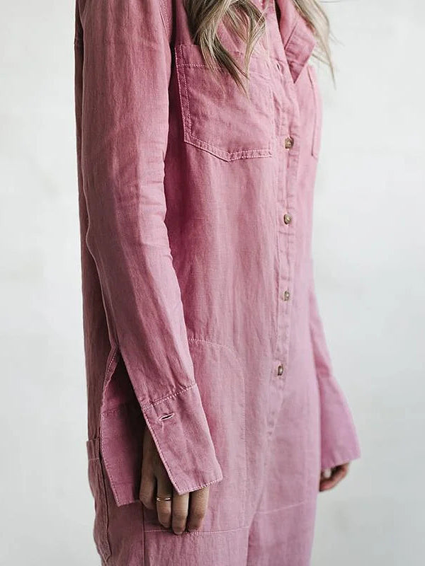 Long-Sleeved Cotton Polyester Jumpsuit for Office