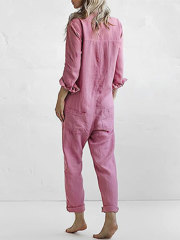Long-Sleeved Cotton Polyester Jumpsuit for Office