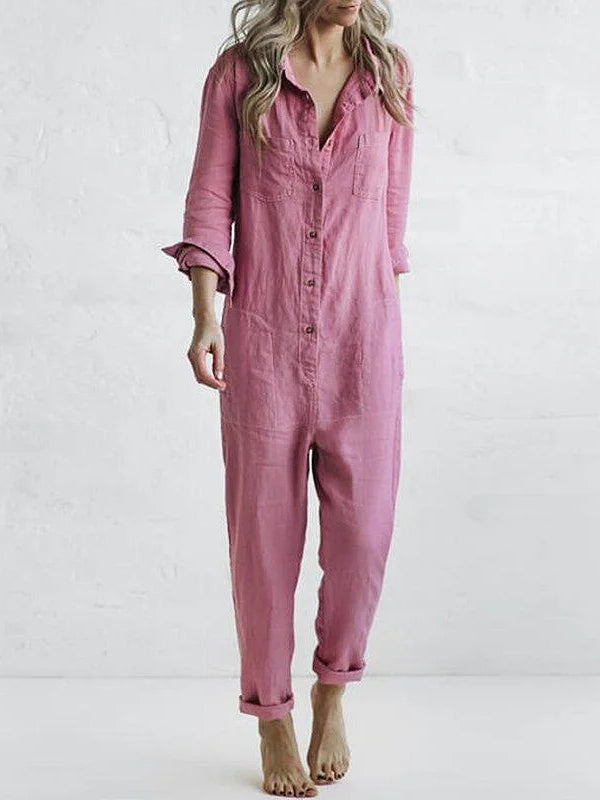 Long-Sleeved Cotton Polyester Jumpsuit for Office