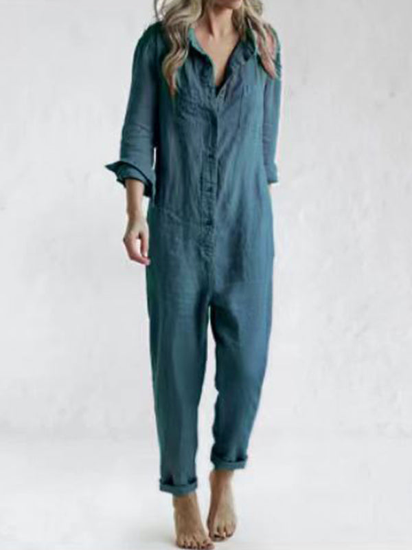 Long-Sleeved Cotton Polyester Jumpsuit for Office