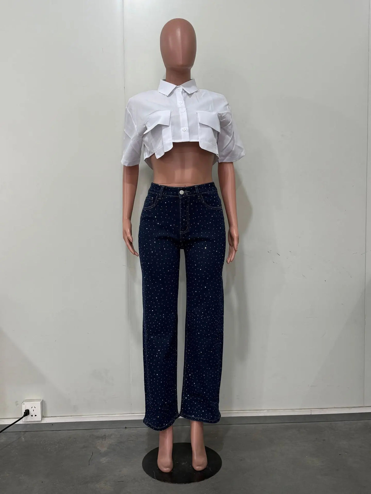 Womens Rhinestone Denim Jeans