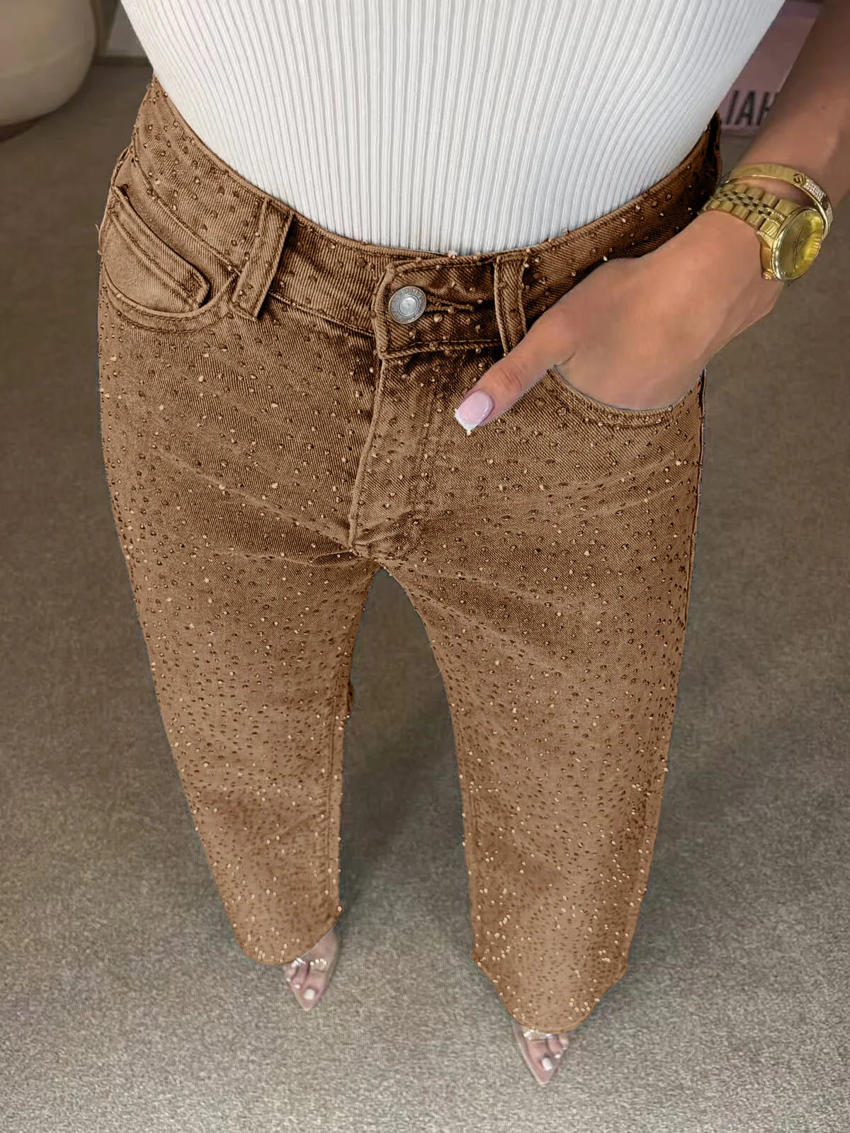 Womens Rhinestone Denim Jeans