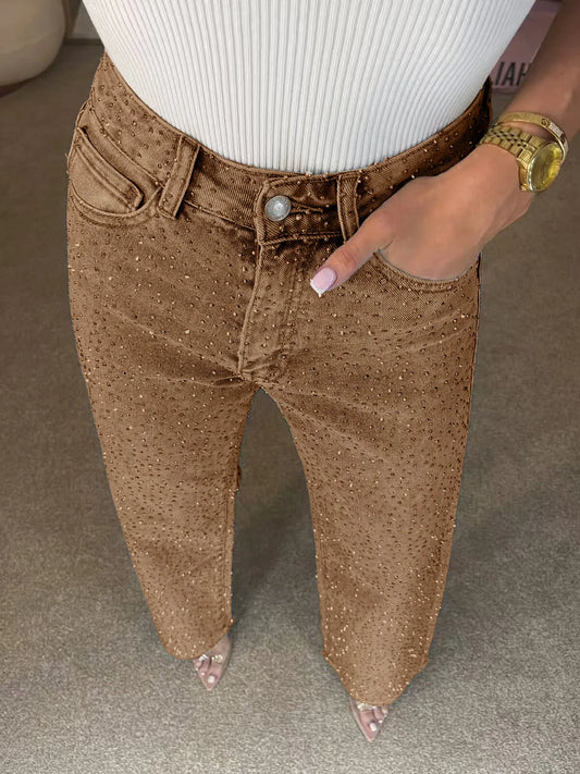 Womens Rhinestone Denim Jeans
