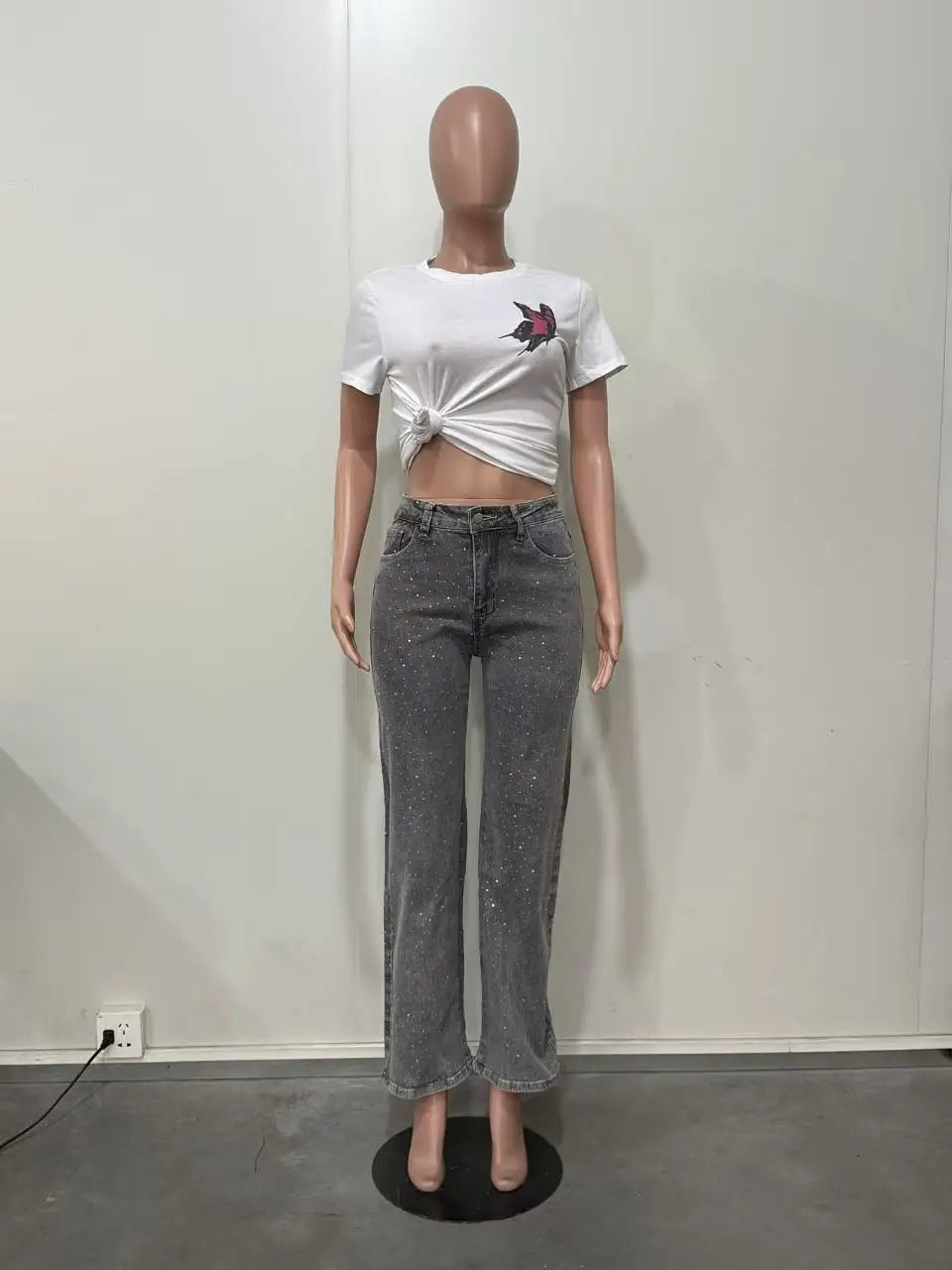 Womens Rhinestone Denim Jeans