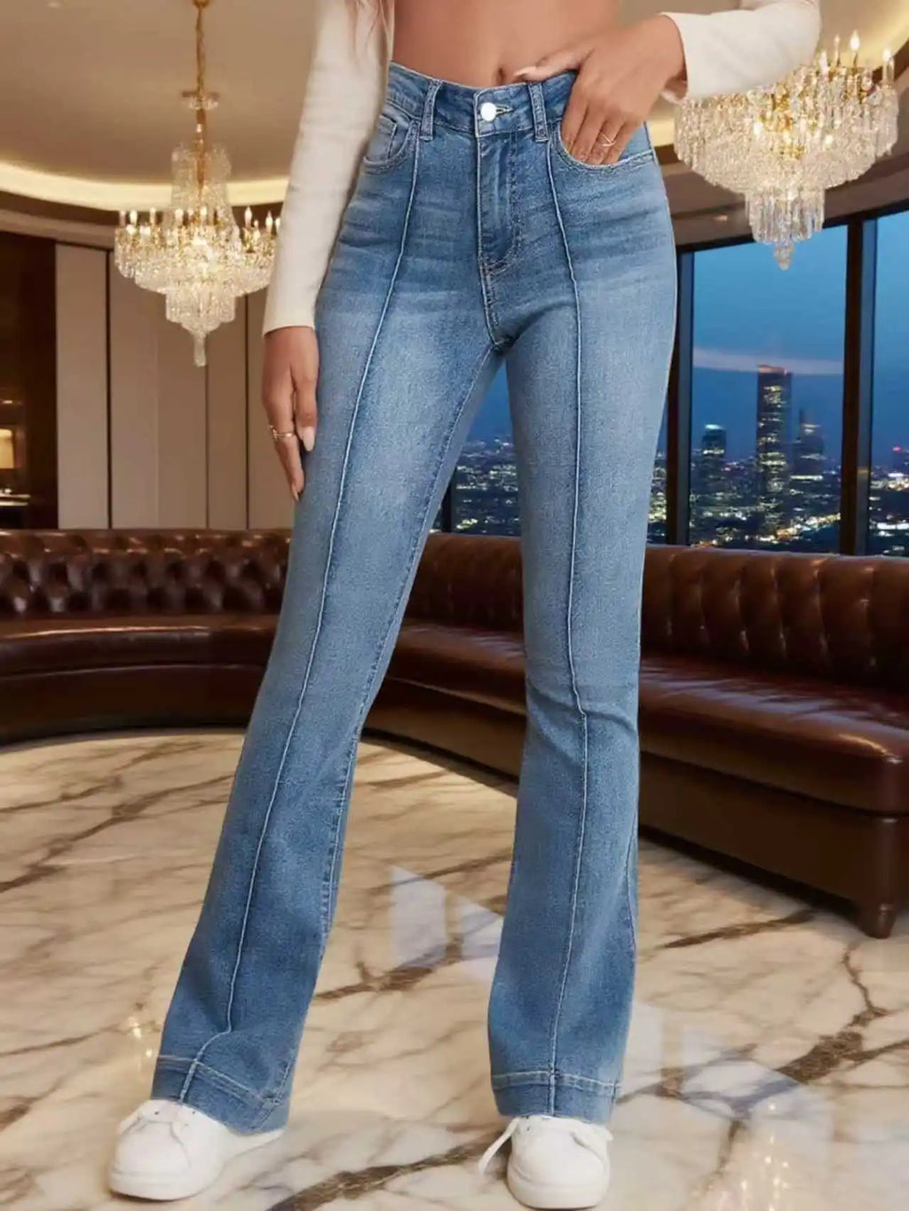 Seam-Detail Stretch Bootcut Jeans