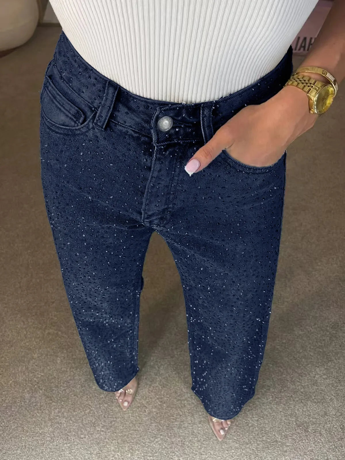 Womens Rhinestone Denim Jeans