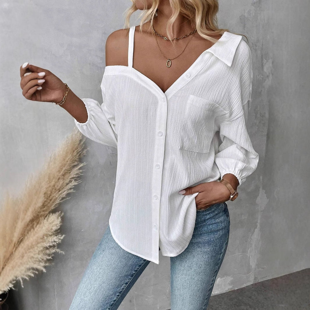 Victoria Asymmetric Cold Shoulder Textured Blouse