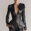 Women’s PU Leather Floral Jacket