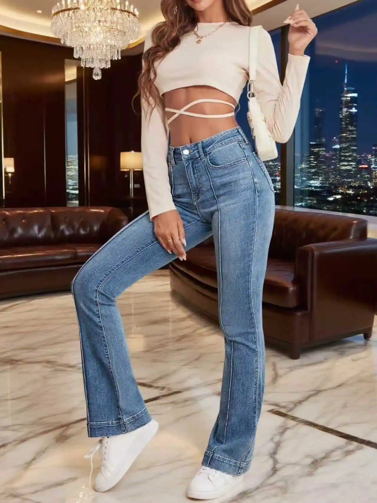 Seam-Detail Stretch Bootcut Jeans