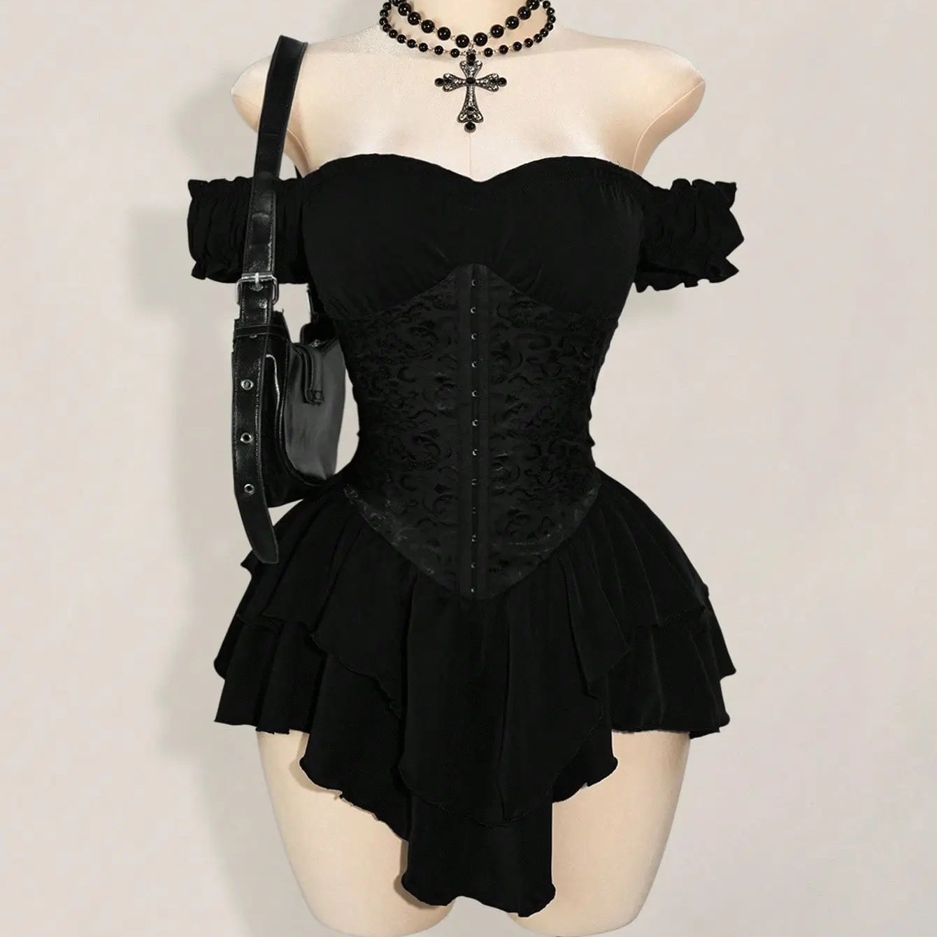 Esther Off-Shoulder Corset Ruffle Mini Dress