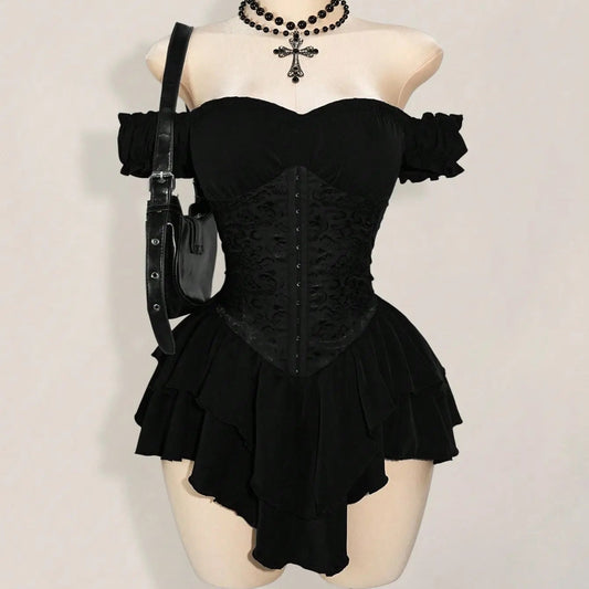Esther Off-Shoulder Corset Ruffle Mini Dress