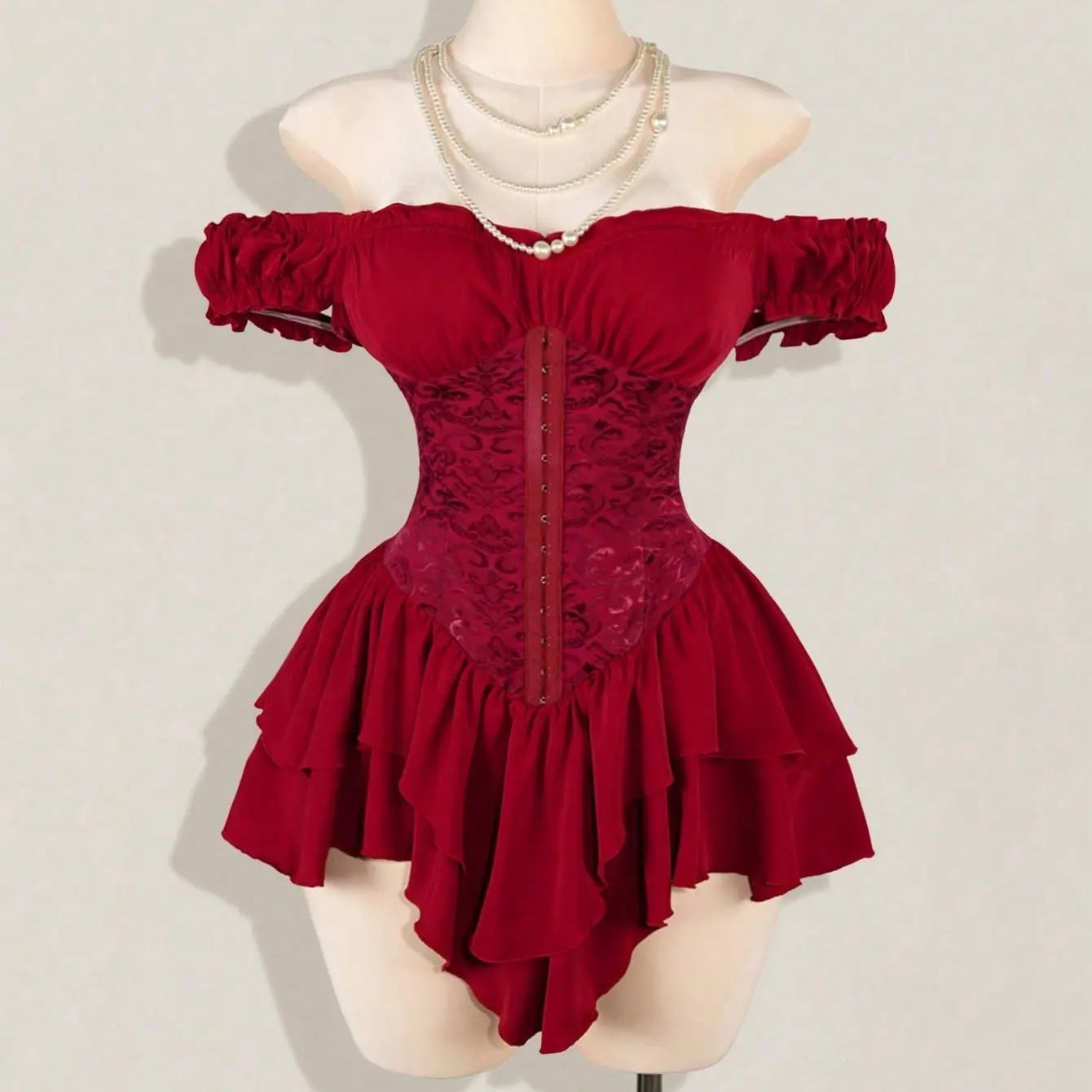 Esther Off-Shoulder Corset Ruffle Mini Dress