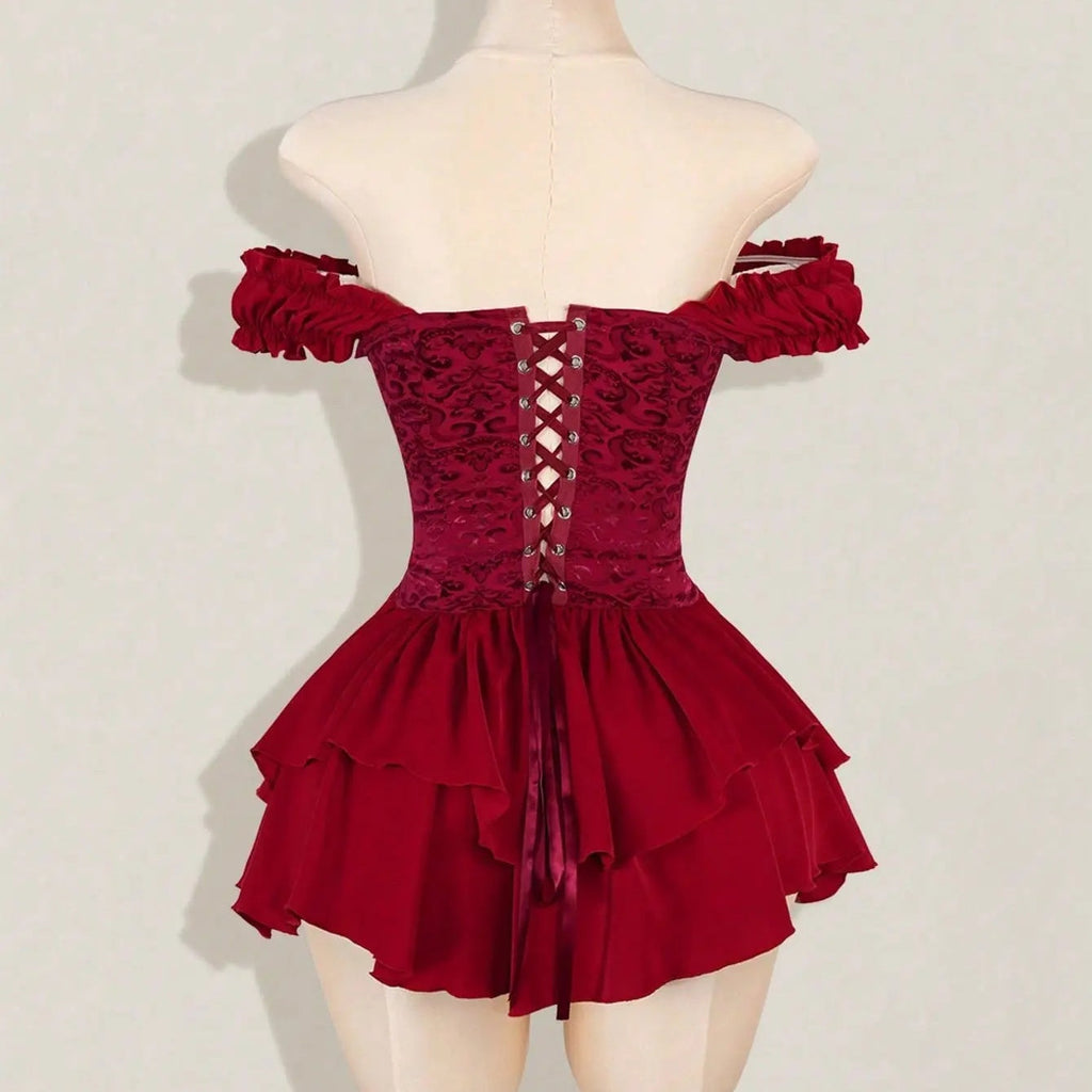 Esther Off-Shoulder Corset Ruffle Mini Dress