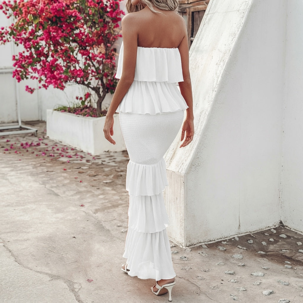 Sophie Curve-Friendly Bandeau Tiered Ruffle Dress