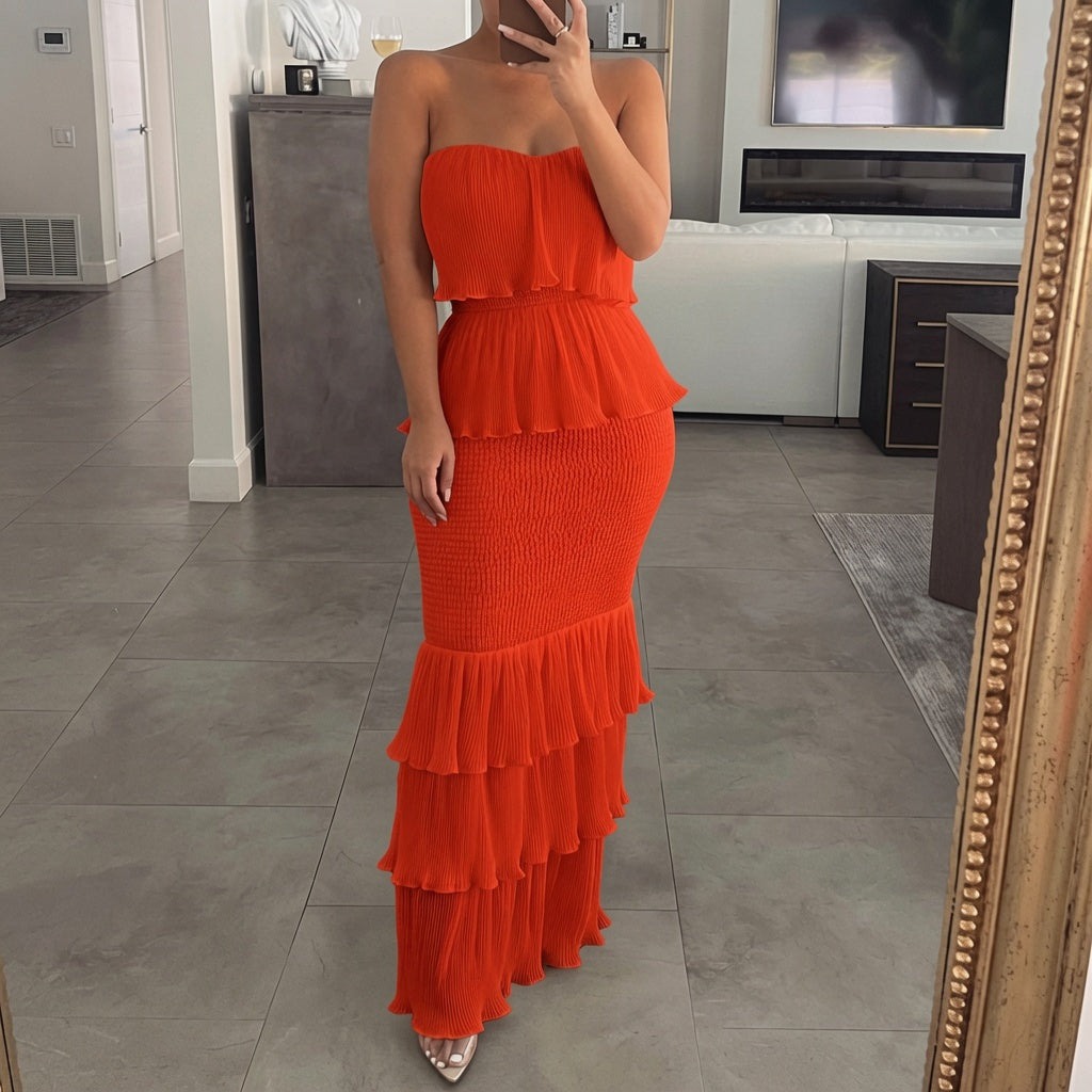Sophie Curve-Friendly Bandeau Tiered Ruffle Dress