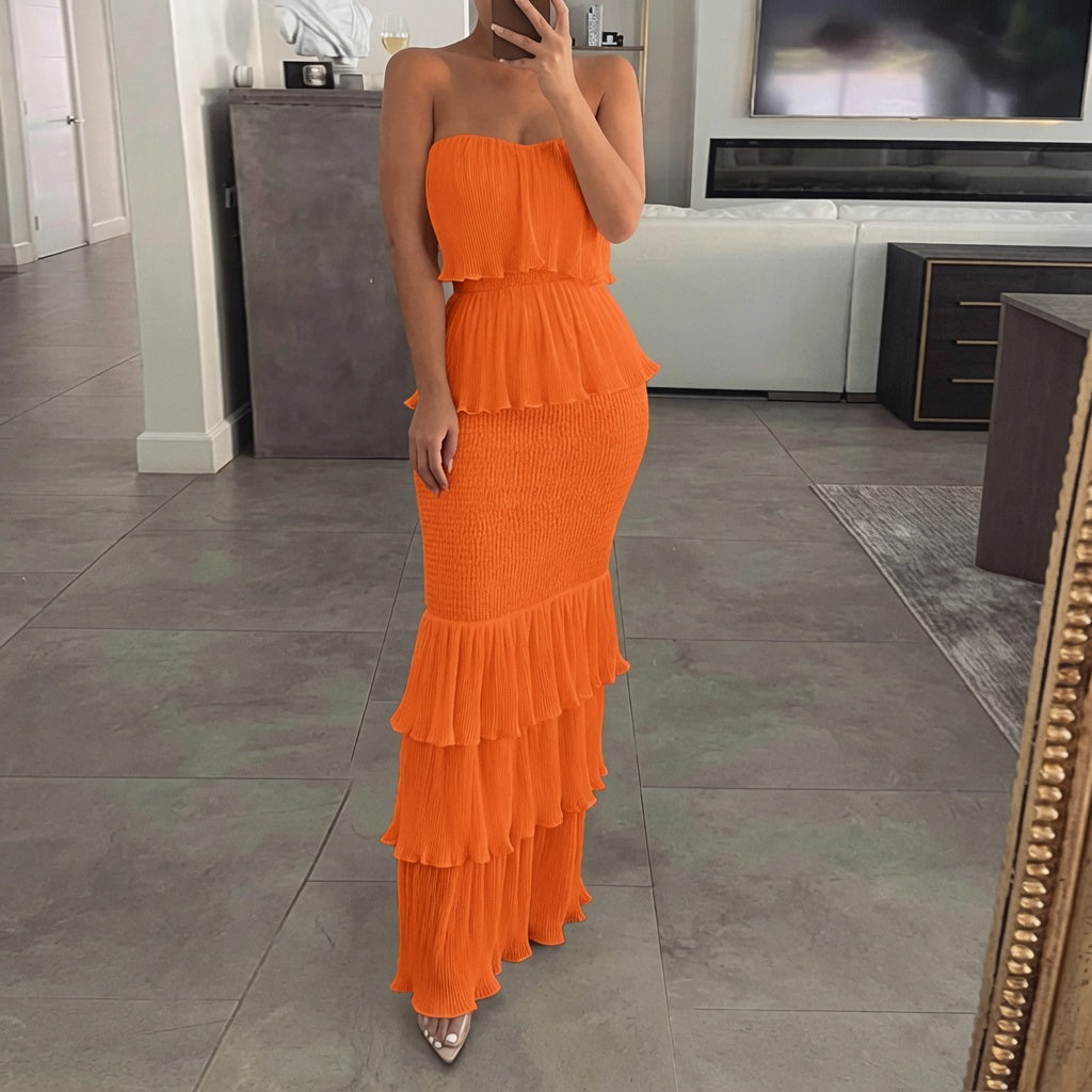 Sophie Curve-Friendly Bandeau Tiered Ruffle Dress