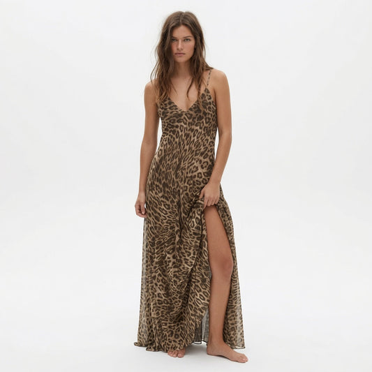 Eve Leopard Satin Slip Maxi