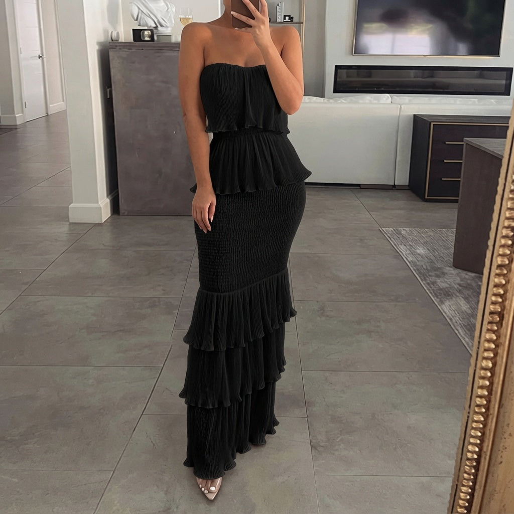 Sophie Curve-Friendly Bandeau Tiered Ruffle Dress