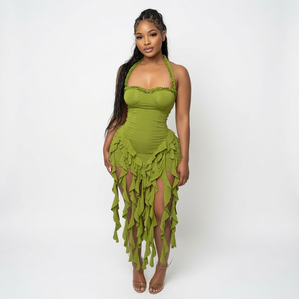 Kayla Fringed Halter Bodycon Mini